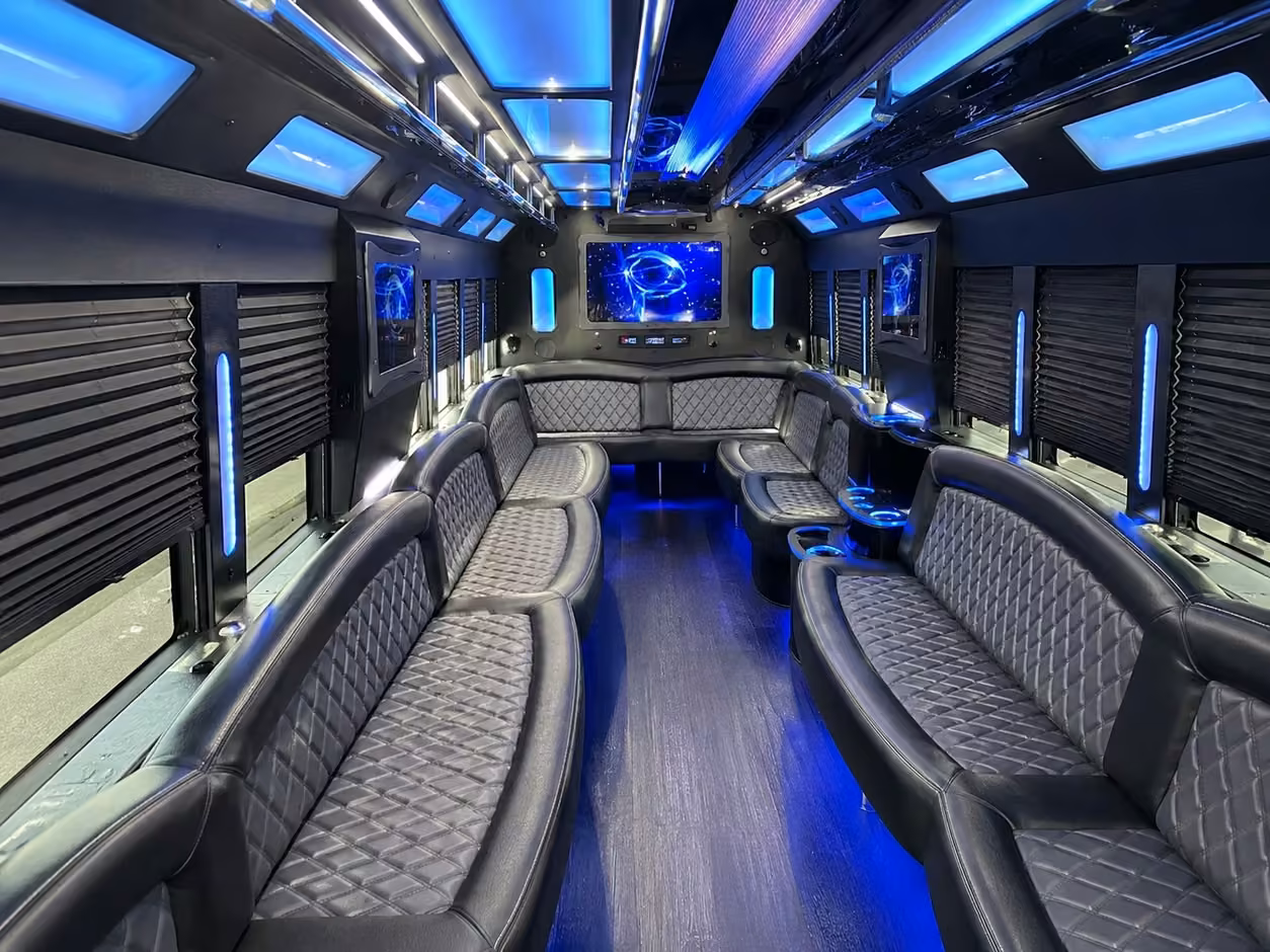 18 passenger party bus inside